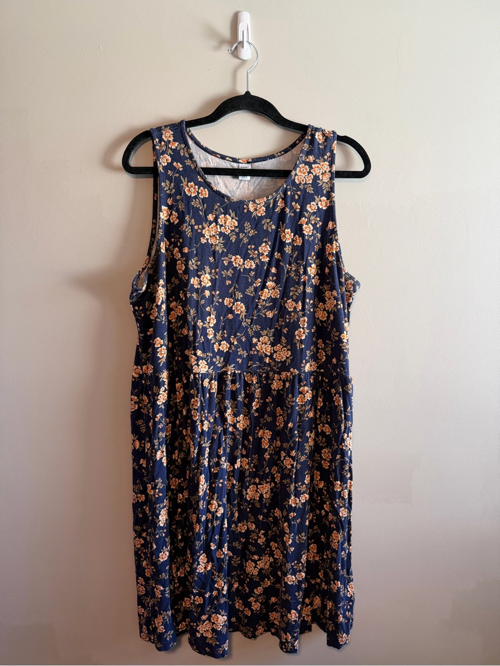 Old Navy Plus Size Dress Floral Tiered Midi XL Navy Blue Orange